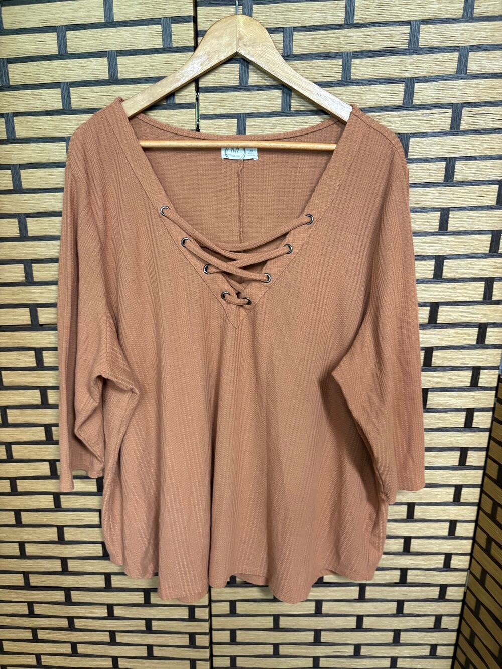 Maurices Brown Waffle Knit Lace Up Top Size 3X